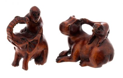 Набор из двух статуэток (окимоно), самшит, резьба, Азия, 1970-1990 гг.