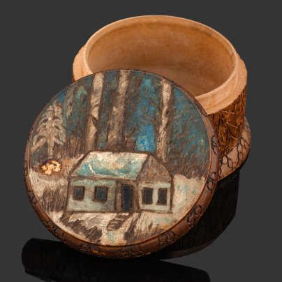 Шкатулка "Домик в лесу", резьба, роспись, Российская империя, 1912 г.