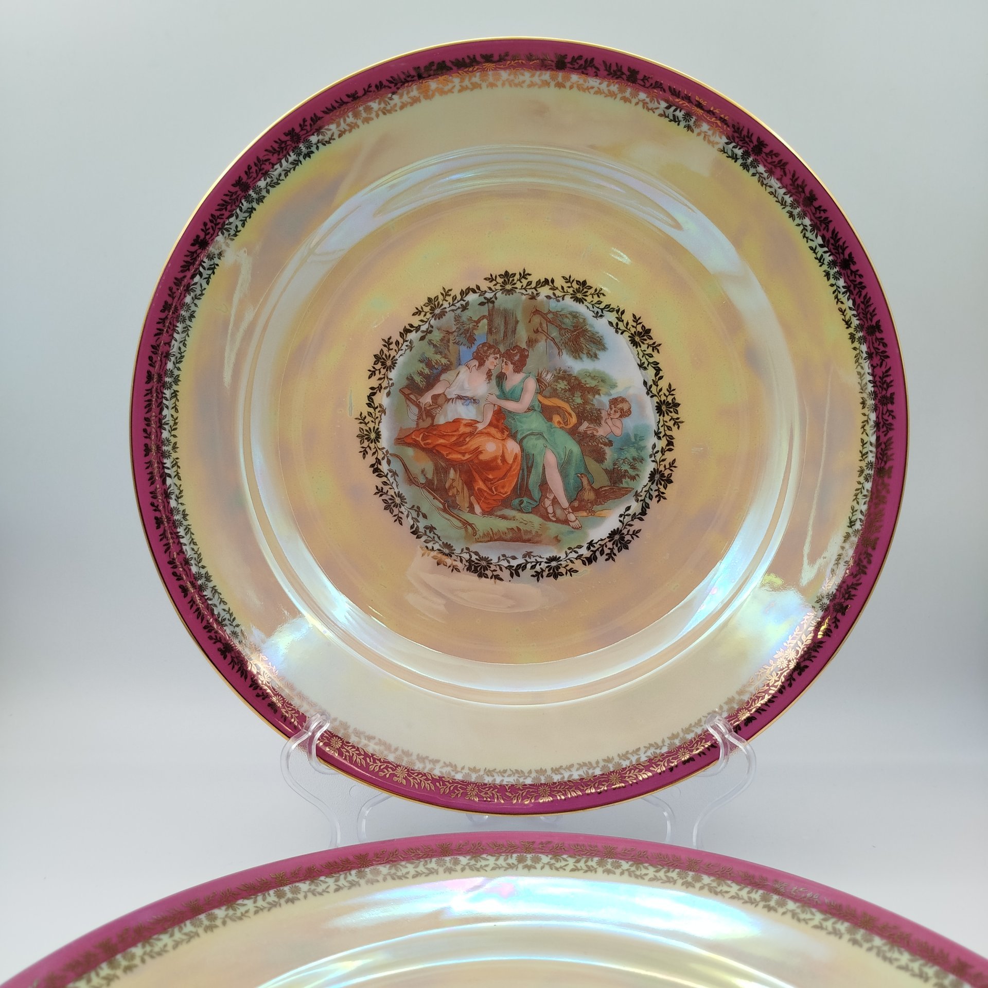 Сервировочные блюда круглой формы из сервиза "Мадонна" (2 шт.), фарфор, деколь, люстр, золочение, Fortuna Eisenberg, ГДР, 1960-1973 гг.