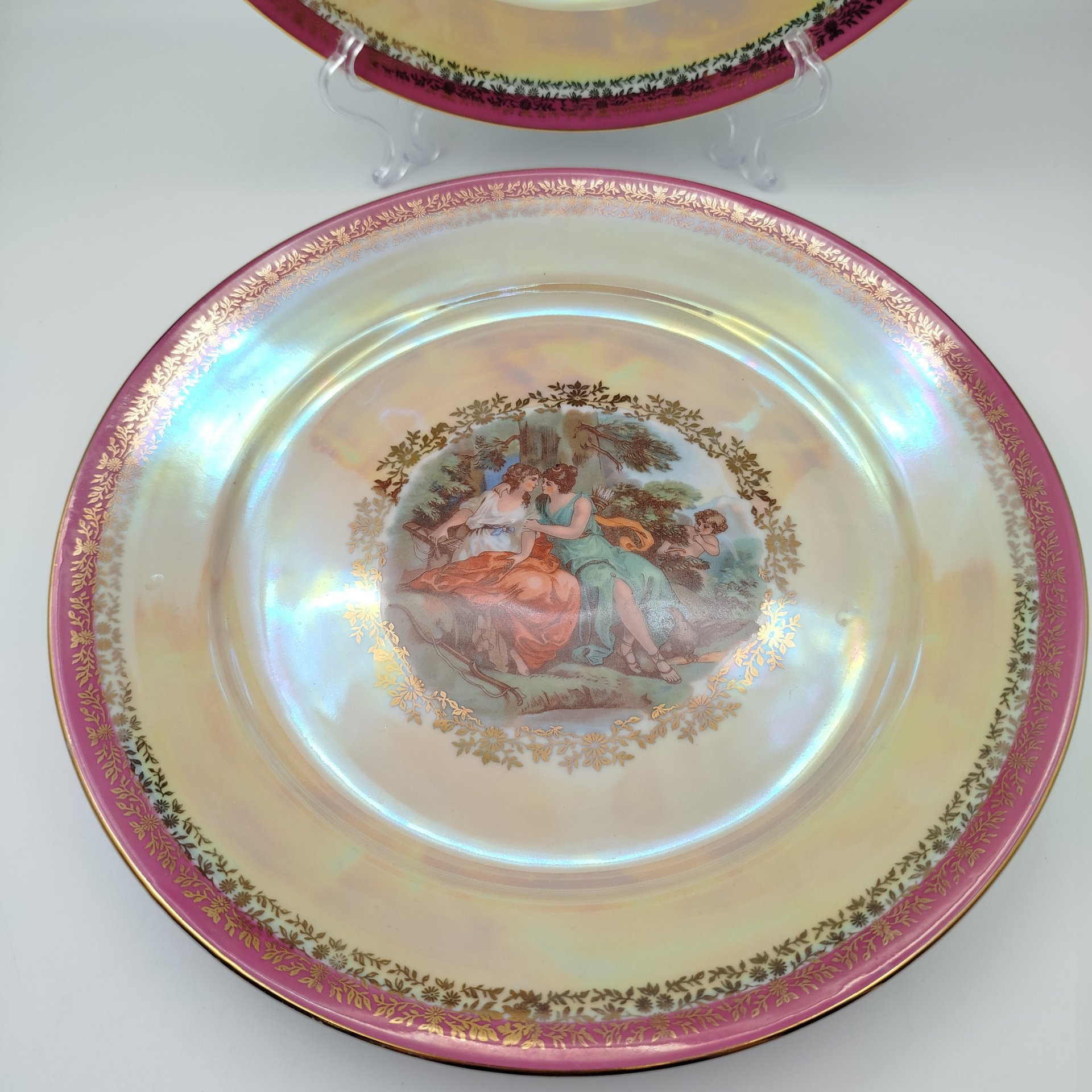 Сервировочные блюда круглой формы из сервиза "Мадонна" (2 шт.), фарфор, деколь, люстр, золочение, Fortuna Eisenberg, ГДР, 1960-1973 гг.