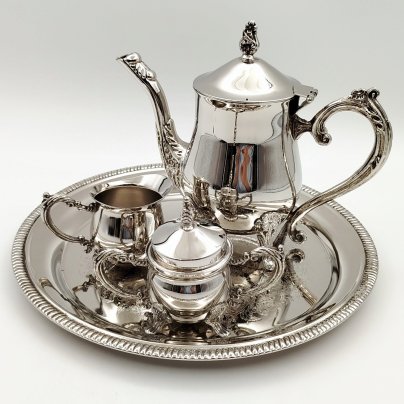 Набор кофейный (кофейник, сахарница, сливочник на подносе), металл, Европа, 1990-2020 гг.
