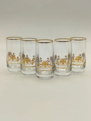 Набор из 5-ти стопок с растительным декором, стекло, золочение, Чехия, 1970-1990 гг.