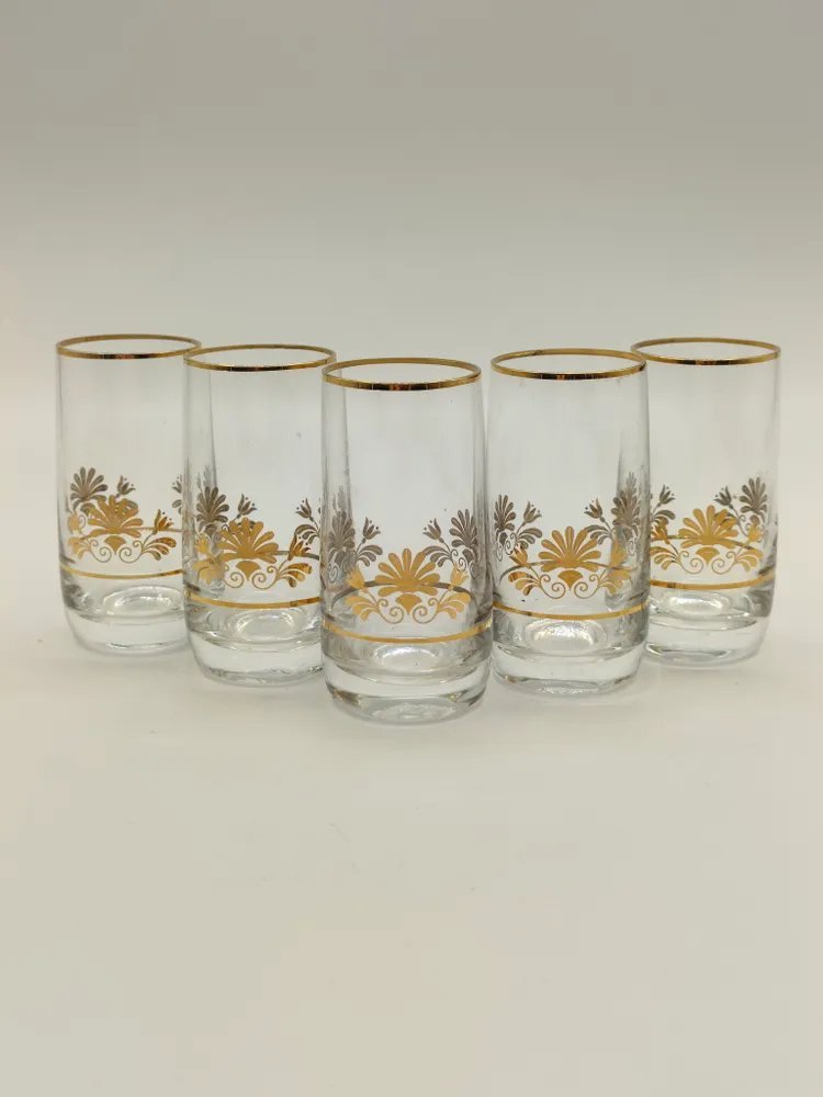 Набор из 5-ти стопок с растительным декором, стекло, золочение, Чехия, 1970-1990 гг.