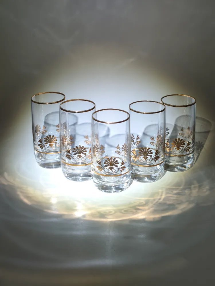 Набор из 5-ти стопок с растительным декором, стекло, золочение, Чехия, 1970-1990 гг.