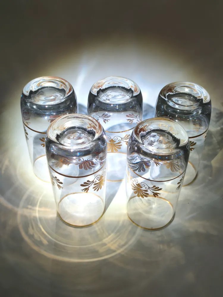 Набор из 5-ти стопок с растительным декором, стекло, золочение, Чехия, 1970-1990 гг.