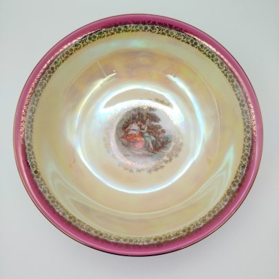 Салатник круглой формы из сервиза "Мадонна", фарфор, деколь, люстр, золочение, Fortuna Eisenberg, Германия, 1960-1973 гг.