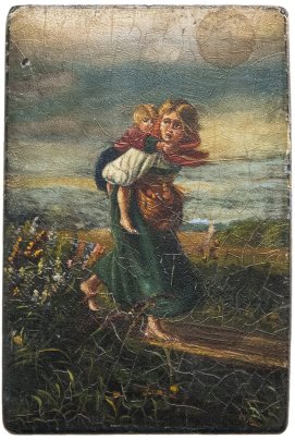 Шкатулка лаковая "Дети, бегущие от грозы", папье-маше, роспись, СССР, 1960-1980 гг.