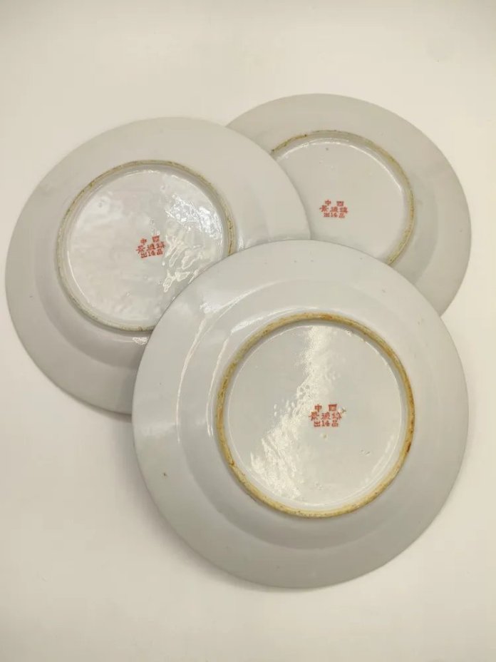 Набор из 3-х обеденных тарелок с сине-золотой каймой, фарфор, золочение, Китай, 1970-1990 гг.