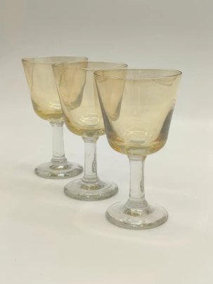 Набор из 3-х рюмок на ножке желтого оттенка, стекло, СССР, 1970-1990 гг.