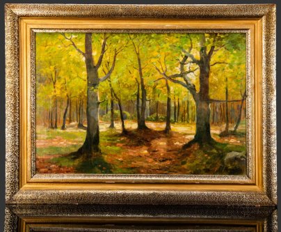 Картина в раме "Лесной пейзаж" с сертификатом, холст, масло, Мастер A. Liemann