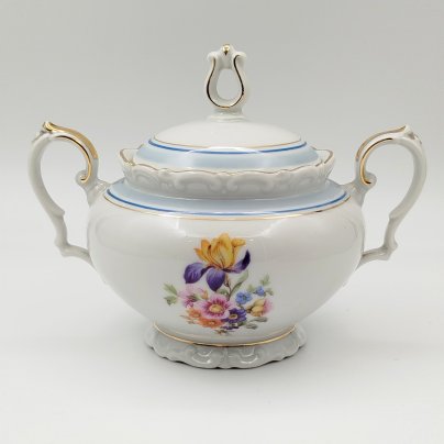 Сахарница с цветочным декором, фарфор, деколь, золочение, Kahla, Германия, 1937-1956 гг.