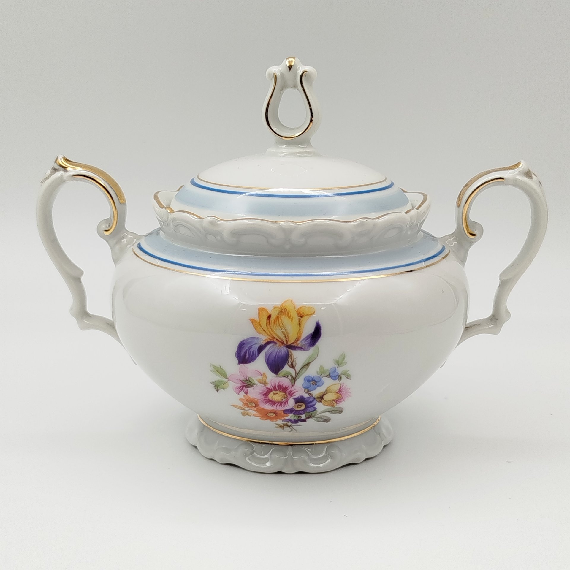 Сахарница с цветочным декором, фарфор, деколь, золочение, Kahla, Германия, 1937-1956 гг.
