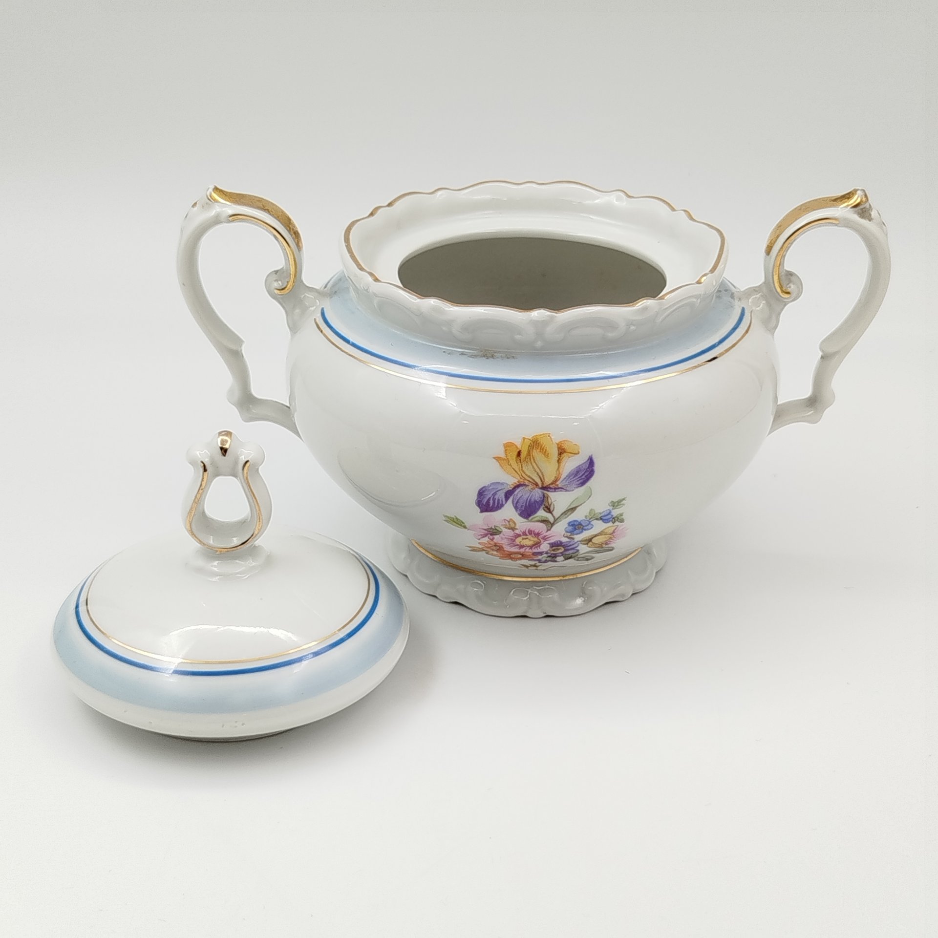 Сахарница с цветочным декором, фарфор, деколь, золочение, Kahla, Германия, 1937-1956 гг.