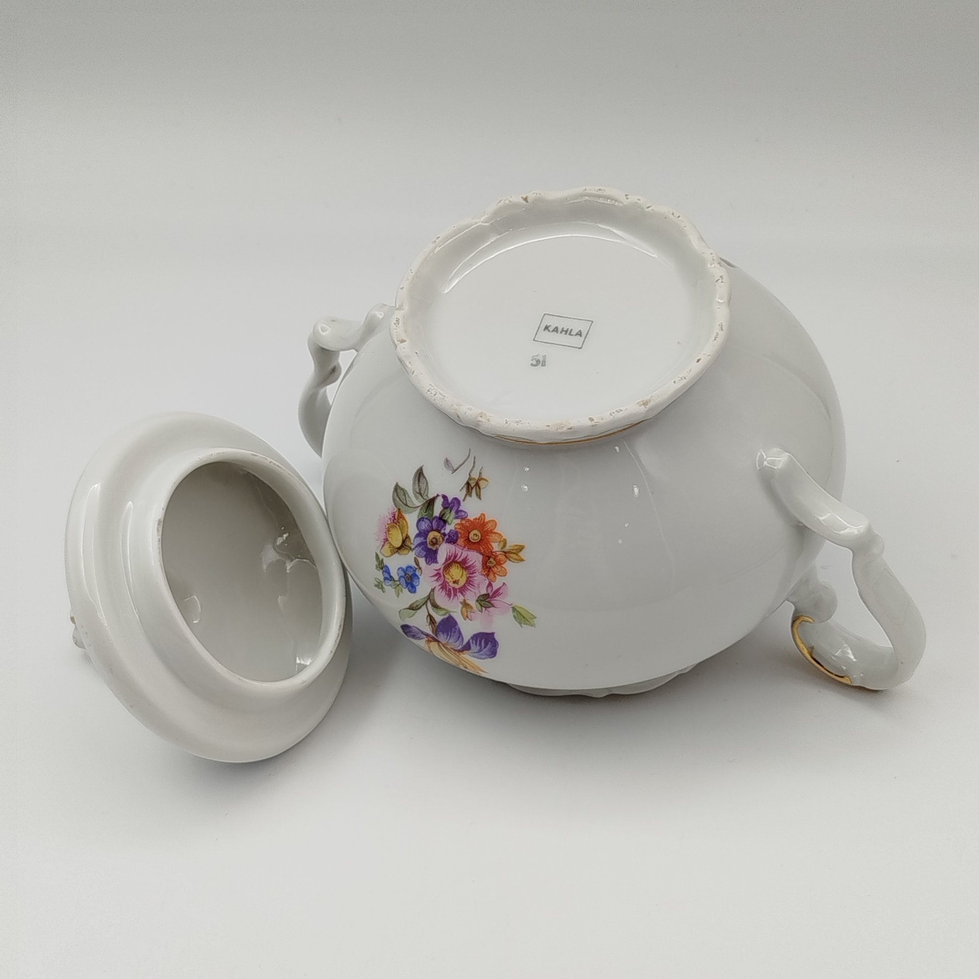 Сахарница с цветочным декором, фарфор, деколь, золочение, Kahla, Германия, 1937-1956 гг.