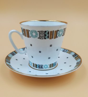 Пара кофейная с геометрическим декором, фарфор, деколь, золочение, Ленинградский фарфоровый завод (ЛФЗ)