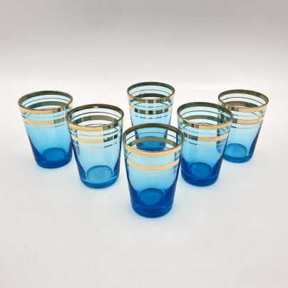 Набор из 6-ти стопок голубого оттенка с золотой каймой, стекло, золочение, СССР, 1970-1980 гг.