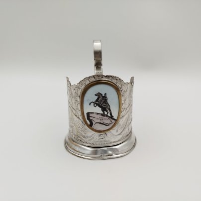 Подстаканник с медальоном "Медный всадник", алюминий, эмаль, Ленэмальер (Ленинградский эмальер)