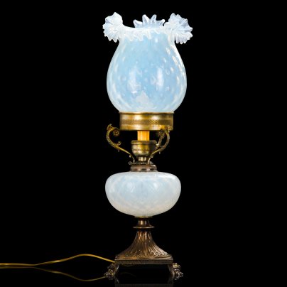 Лампа настольная, стекло, опаловое, металл, Западная Европа, 1900-1920 гг.