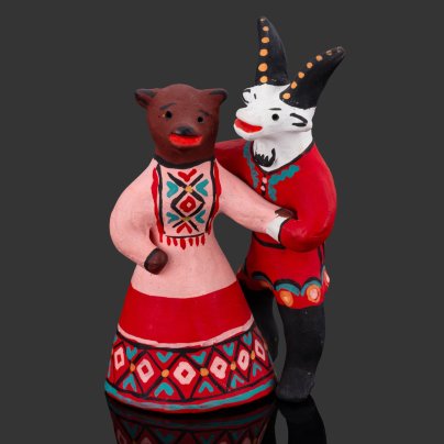 Игрушка каргопольская "Козёл и медведица", глина, лепка, роспись, СССР, 1980-2000 гг.
