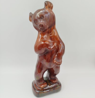 Статуэтка "Медвежонок бурый стоящий", скульптор Б.Я. Воробьев, Рябовский завод керамических изделий, керамика, поливы, СССР, 1950-1980 гг.