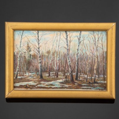 Картина в раме "Весна. Снег сходит", художник В. Новольш, картон, масло