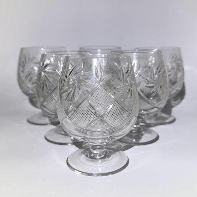 Набор из 6-ти коньячных бокалов, хрусталь, алмазная грань, Стеклозавод «Неман», Беларусь, 1980-2000 гг.