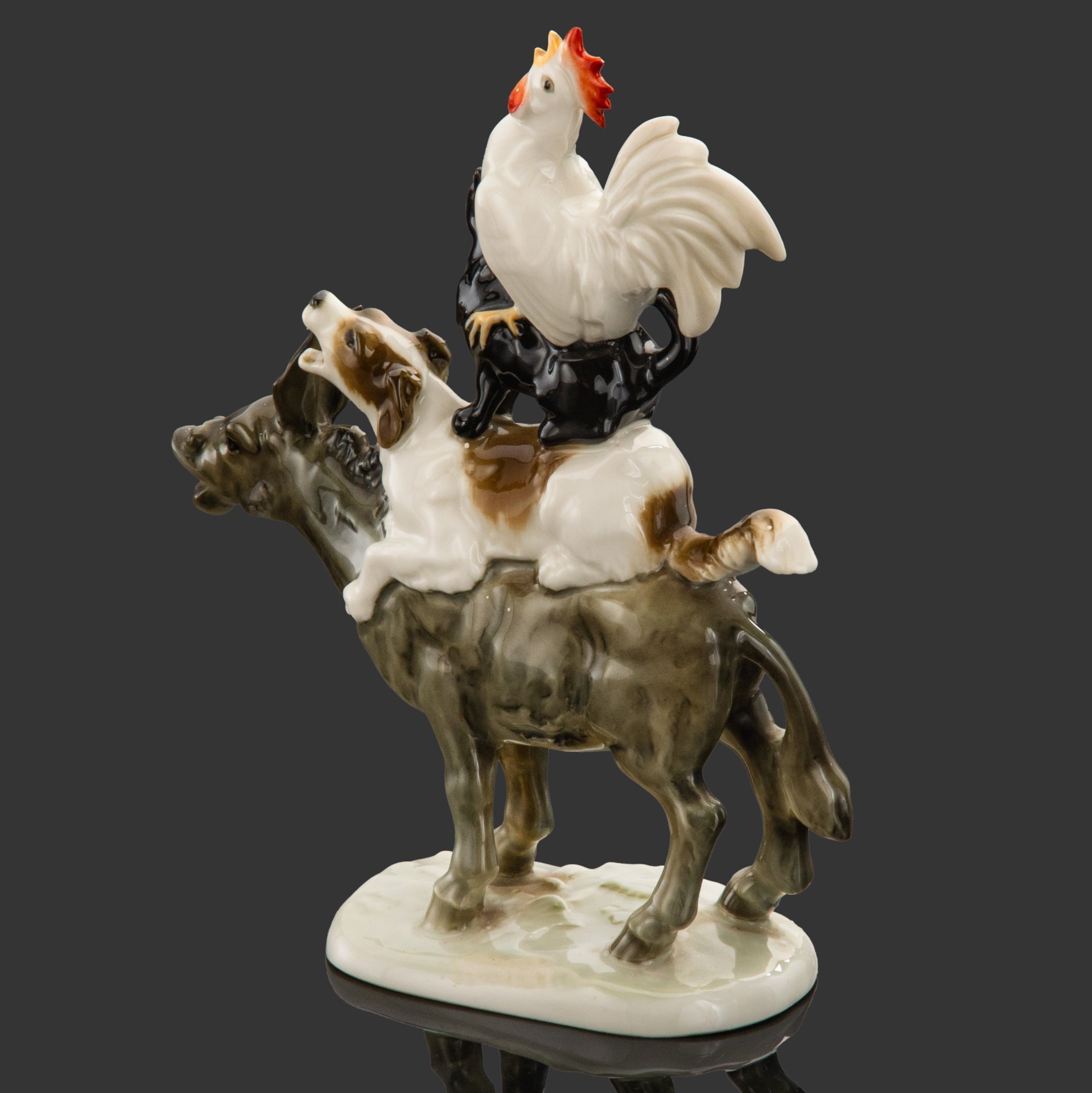 Статуэтка "Бременские музыканты", фарфор, роспись, Hutschenreuther (Хутченройтер), Германия, 1950-1980 гг.