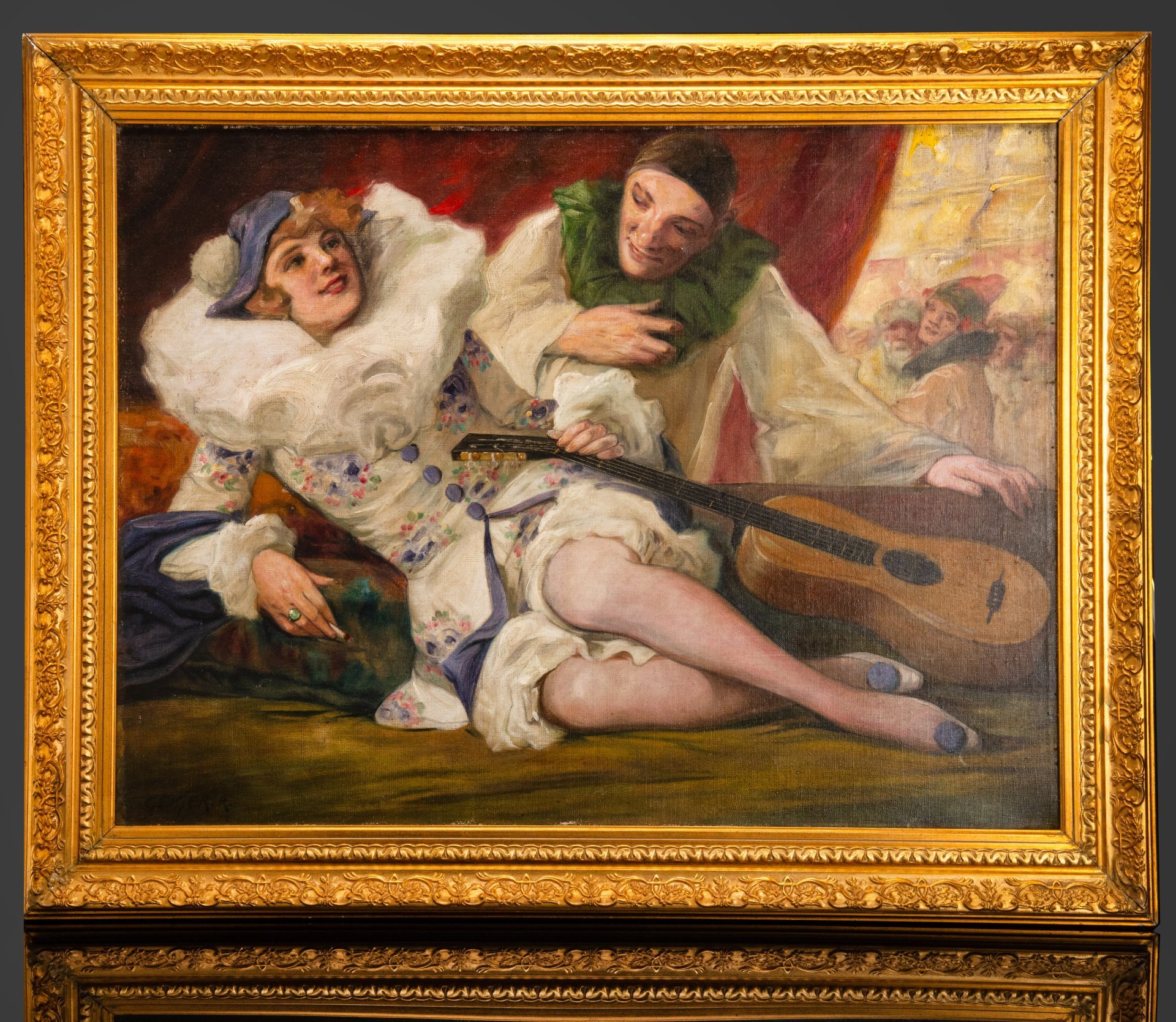 Картина "Пьеро и Коломбина", художник Richard Geiger (Рихард Гейгер), холст, масло, дерево, Венгрия, 1900-1930 гг.