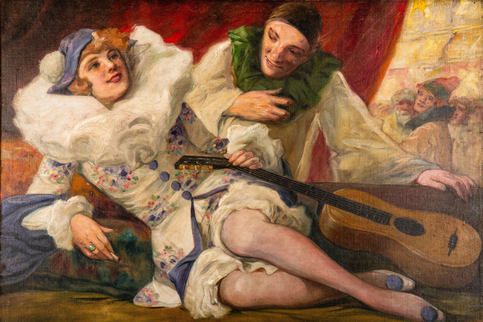 Картина "Пьеро и Коломбина", художник Richard Geiger (Рихард Гейгер), холст, масло, дерево, Венгрия, 1900-1930 гг.