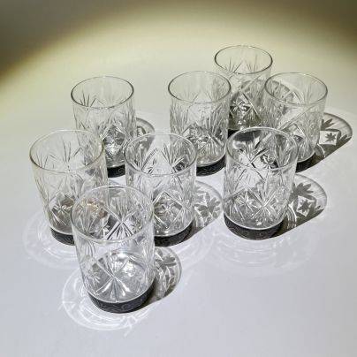 Набор из 8 стопок с металлическим дном, хрусталь, металл, СССР, 1970-1990 гг.