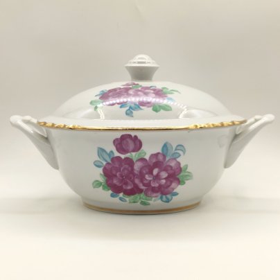 Супница, украшенная цветочным декором, фарфор, деколь, золочение, Дулевский фарфоровый завод (Дулёво), СССР, 1968-1991 гг.