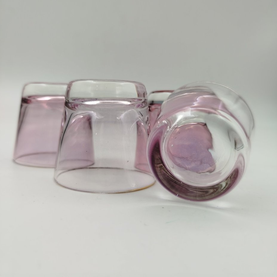 Набор из 4-х стопок розового оттенка, стекло, золочение, СССР, 1970-1990 гг.
