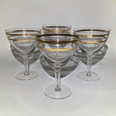 Набор из 4-х рюмок/фужеров с золоченым декором, стекло, золочение, СССР, 1970-1990 гг.