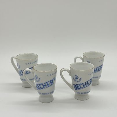 Набор из 4 ликерных рюмок с ручками "Becher's Liqueur", фарфор, деколь, золочение, Чехословакия, 1970-1990 гг.