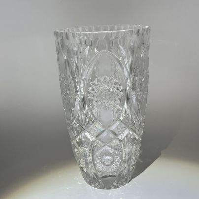 Большая ваза с резным геометрическим декором, хрусталь, СССР, 1970-1990 гг.