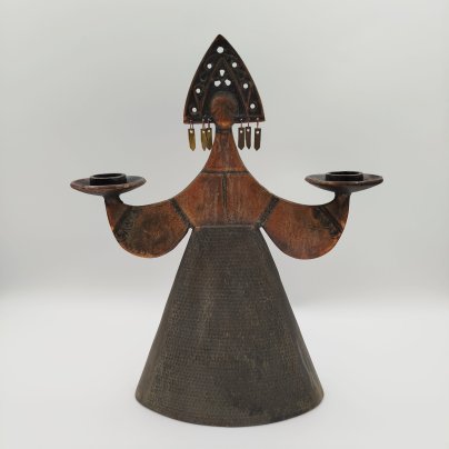 Подсвечник "Девушка в кокошнике" на две свечи, металл, СССР, 1970-1990 гг.