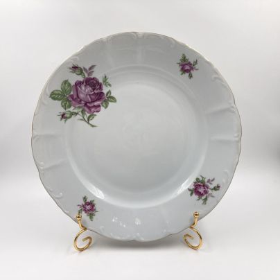 Большое сервировочное блюдо круглой формы с цветочным декором, фарфор, деколь, золочение, Западная Европа, 1970-2000 гг.