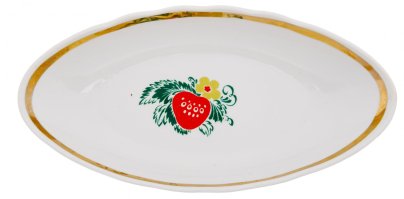 Селедочница "Земляника", фарфор, деколь, золочение, Дмитровский фарфоровый завод (Вербилки), СССР, 1965-1991 гг.