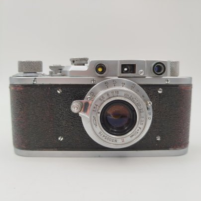 Фотоаппарат "Зоркий" с объективом "Индустар-22" в кофре, металл, стекло, пластик, кожа, Красногорский механический завод (КМЗ), СССР, 1948-1956 гг.