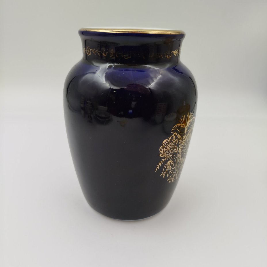 Ваза "Два букета", фарфор, крытье кобальтом, золочение, Ленинградский фарфоровый завод (ЛФЗ), СССР, 1950-1960 гг.