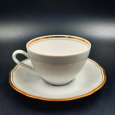 Пара чайная с золотистой каймой, фарфор, золочение, Kahla, ГДР, 1960-1990 гг.