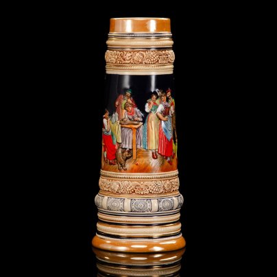 Кружка пивная, декорированная сценой застолья, керамика, роспись, золочение, Marzi & Remy