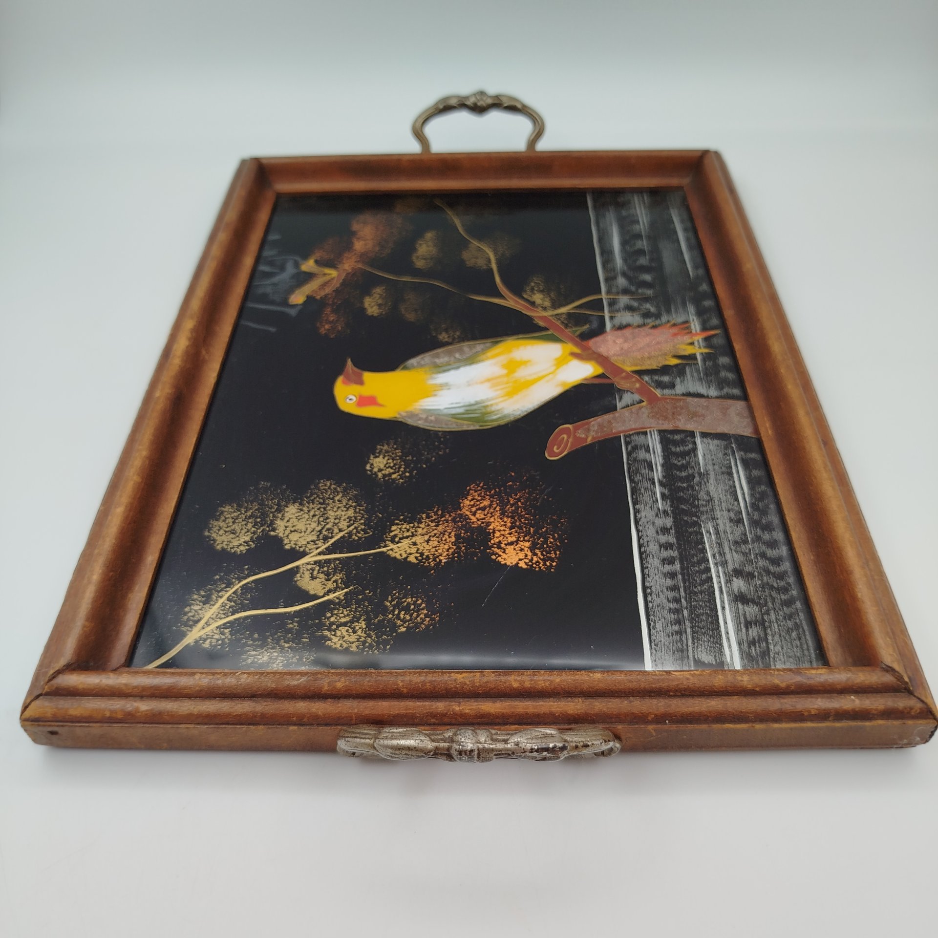 Поднос прямоугольной формы  с витыми ручками "Райская птица"