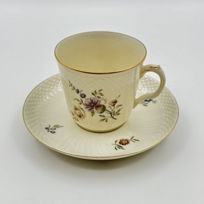 Пара кофейная с цветочным декором, фарфор, деколь, золочение, Royal Copenhagen