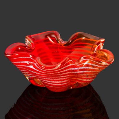 Вазочка (конфетница), стекло, гутная техника, ("неманская нить"), цветная крошка, Стеклозавод «Неман», СССР, 1960-1980 гг.
