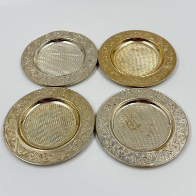 Набор из 4-х подставок для стаканов с рельефным декором, металл, СССР, 1960-1980 гг.