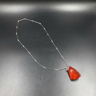 Кулон винтажный на цепочке, янтарь, металл, СССР, 1970-1990 гг.