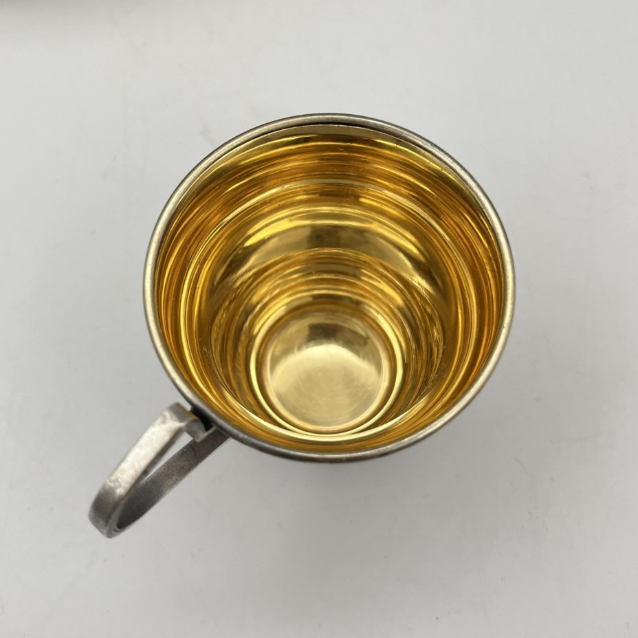 Кофейная пара , украшенная резным декором (в оригинальной коробке), мельхиор (медь-никель), золочение, Мстерский завод художественных изделий «Ювелир», СССР, 1960-1980 гг.