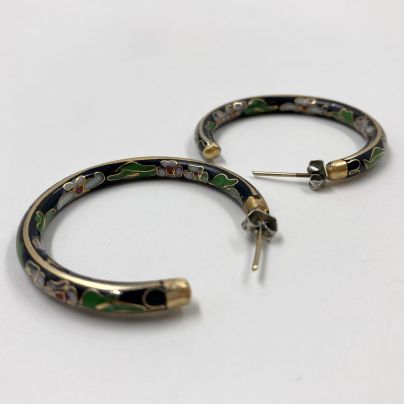 Серьги с цветочным декором, металл, эмаль, золочение, СССР, 1980-2000 гг.