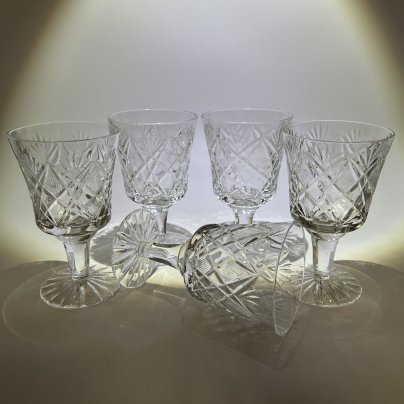 Набор из 5 бокалов/фужеров с геометрическим декором, хрусталь, пресс, СССР, 1970-1990 гг.